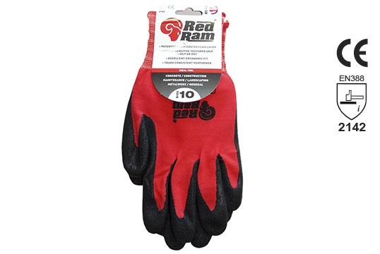 RED RAM' Black sandy Latex Red Polyamide Liner, w/header card, Size 10 - Esko