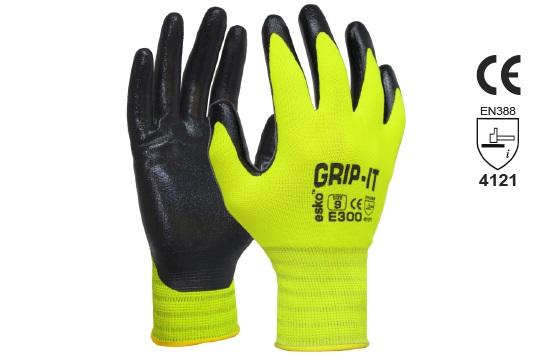 GRIP-IT\' Black nitrile palm coating with Hi-vis nylon liner, Size 11 - Esko