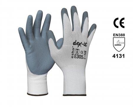 DEX-IT Grey Nitrile Foam palm coated with white nylon liner, Size 8 - Esko