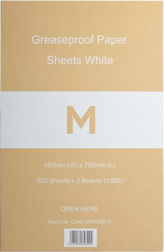 Greaseproof Paper Sheets Large - White, 480mm x 750mm, 40gsm Carton 1000  - Matthews