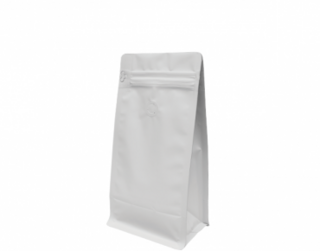 500g Box Bottom Coffee Bag, Resealable Zipper, Matte White - Castaway