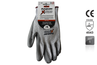 RAZOR X500 PU coated Cut Resistant Level 5 HPPE Fibre Liner Header Card, Size 10 - Esko