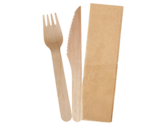 Cutlery Wood Knife/Fork/Napkin pack - Castaway