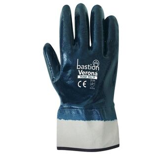 Verona Nitrile Fully Dipped Jersey Cotton Gloves with Safety Cuff Large Pack 12 Pairs - Bastion